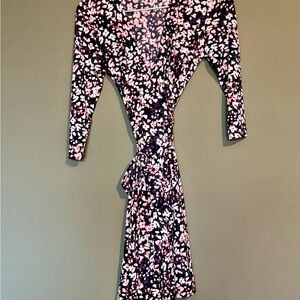 Floral Wrap Dress - Black and Pink
